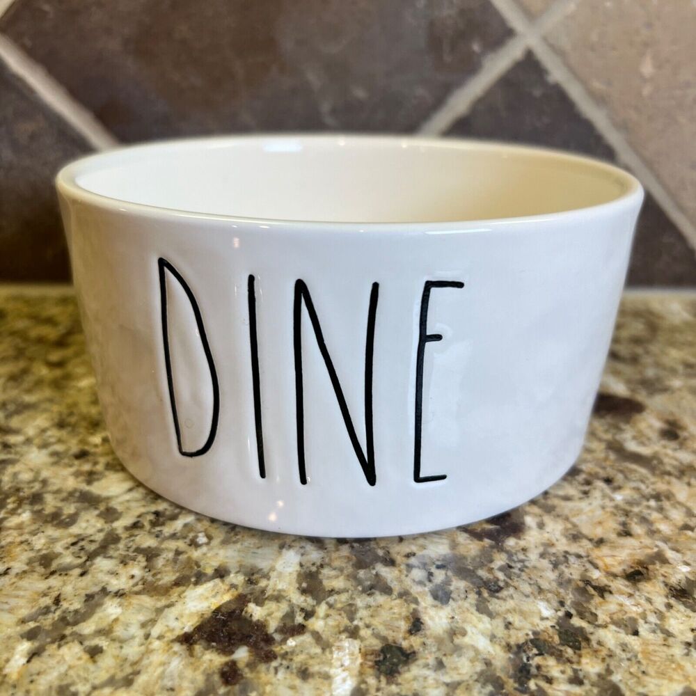 Rae Dunn Artisan Collection DINE Dog Pet Bowl White Ceramic By Magenta Farmhouse